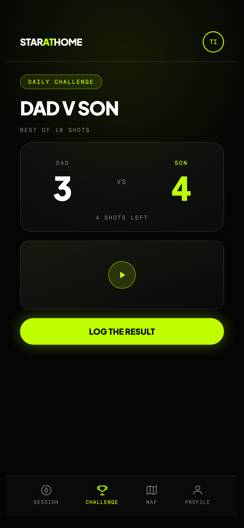 Star at Home mini app — dad v son challenge scoreboard