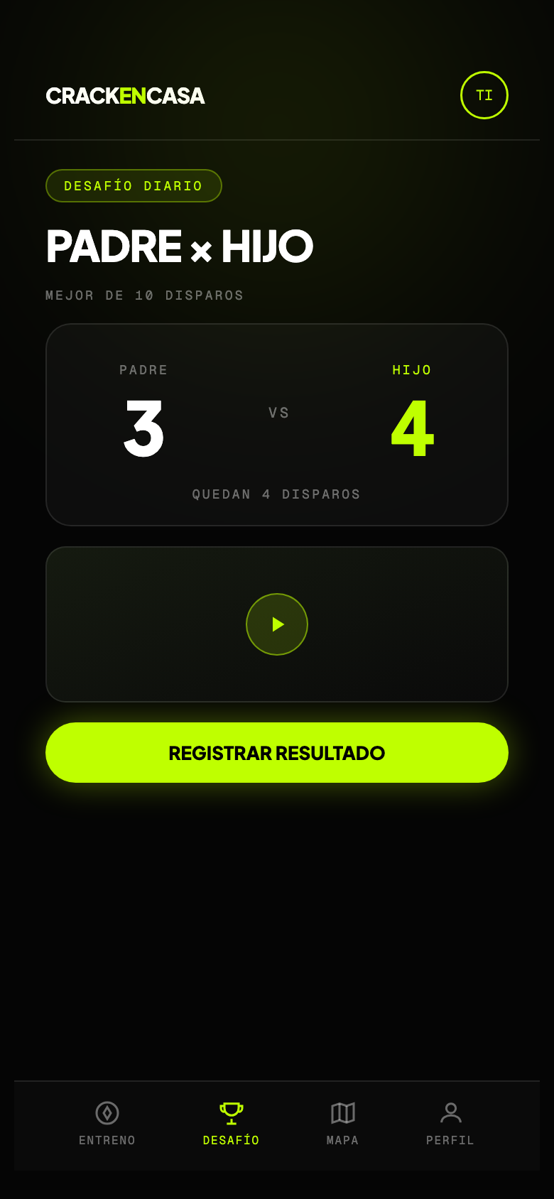 Mini app Crack en Casa — desafío padre e hijo con puntuación