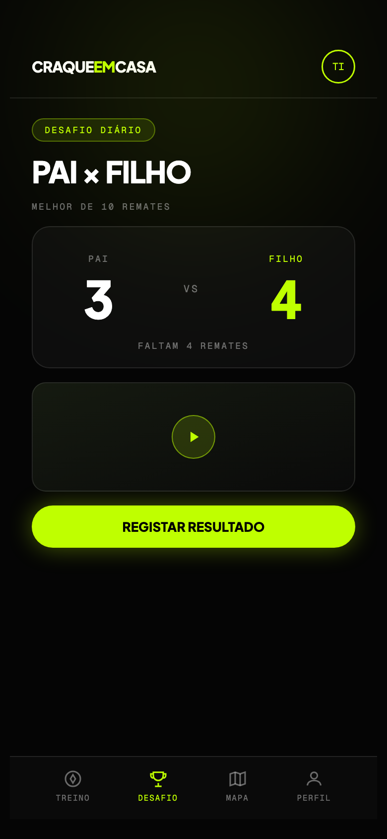 Mini app Craque em Casa — desafio pai e filho com pontuação